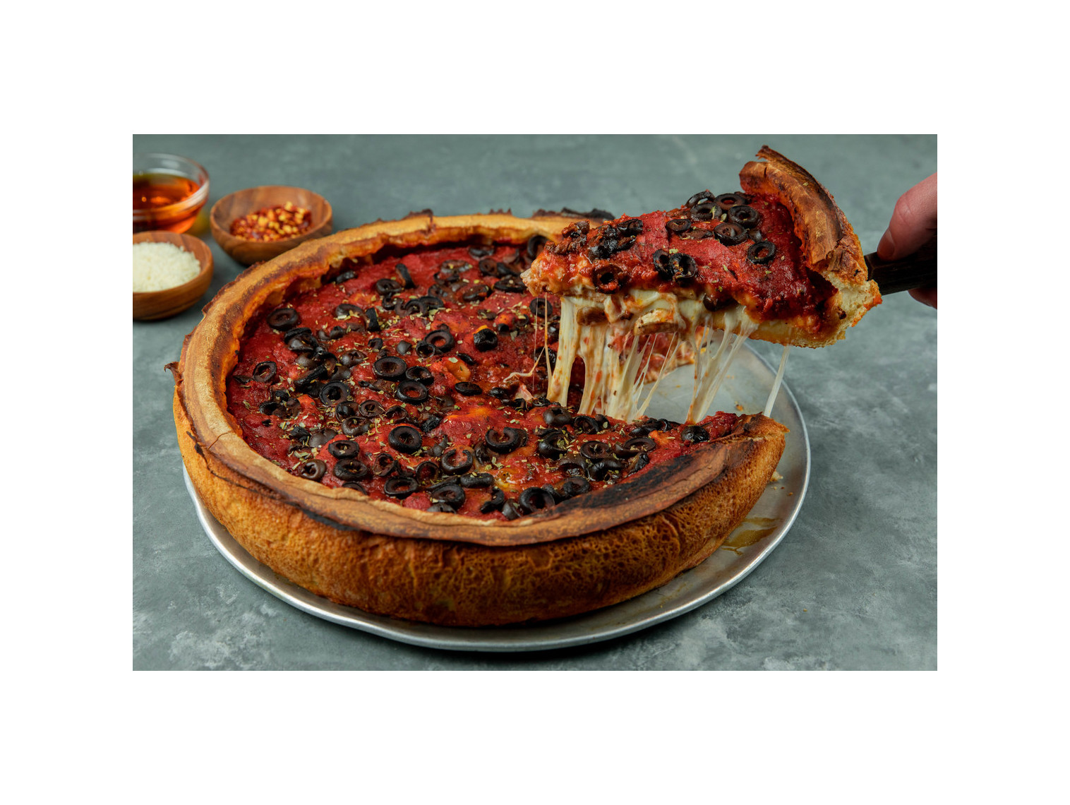 Order FAVORITE DEEP 14" food online from Patxi's Chicago Pizza store, San Francisco on bringmethat.com