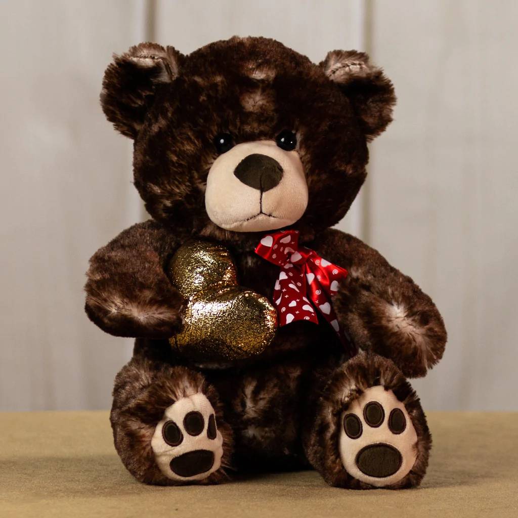 Order 15" Brown Bear With Gold Heart food online from Niko's Flower Designs store, Chicago on bringmethat.com