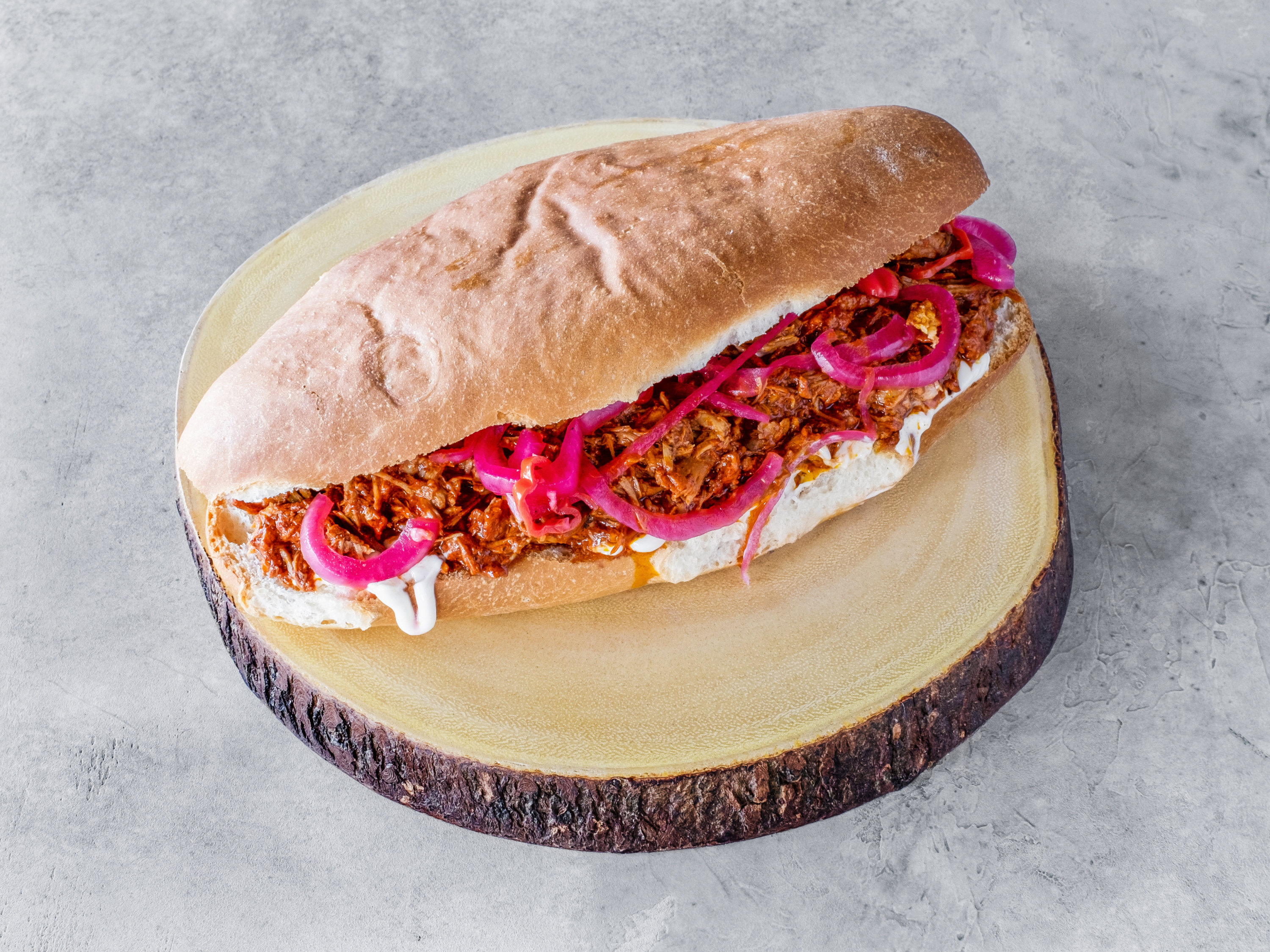 Order Cochinita Pibil Torta food online from Francis Bakery And Mexican Food store, Thousand Oaks on bringmethat.com