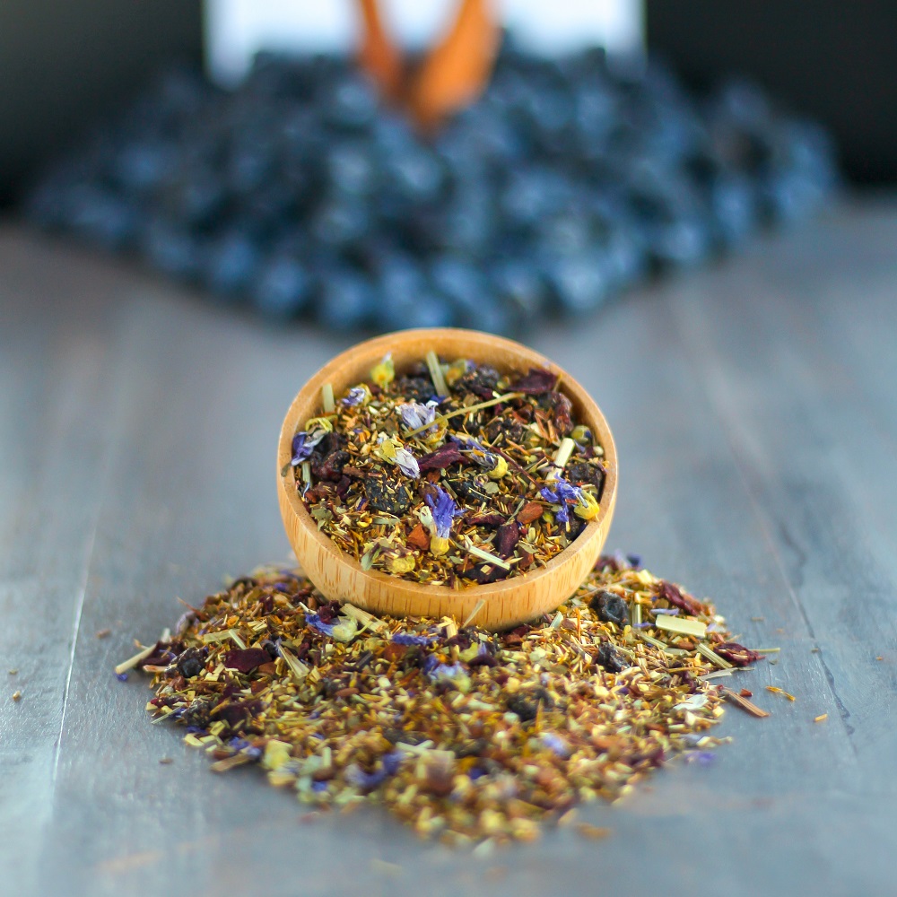 Order Blitzen’s Blueberry Bake Rooibos Limited Edition 2 oz. Package food online from Fava Tea Company In Greenfield store, Greenfield on bringmethat.com