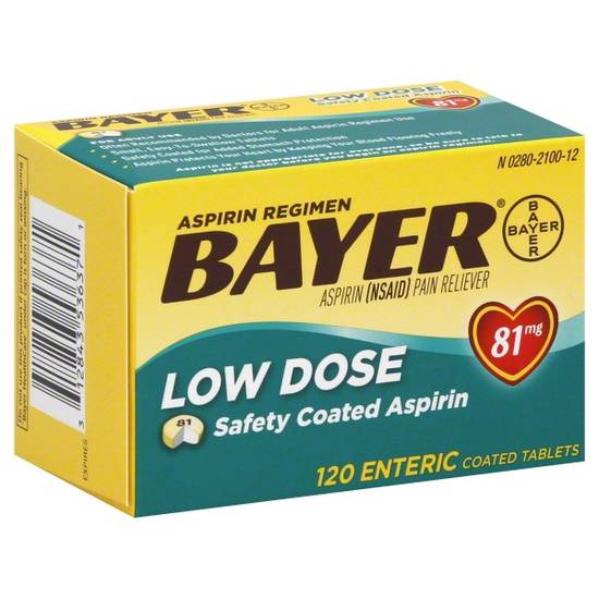 Order Bayer Low Dose Aspirin Enteric Coated Tablets 81mg (120 ct) food online from Rite Aid store, Warren on bringmethat.com