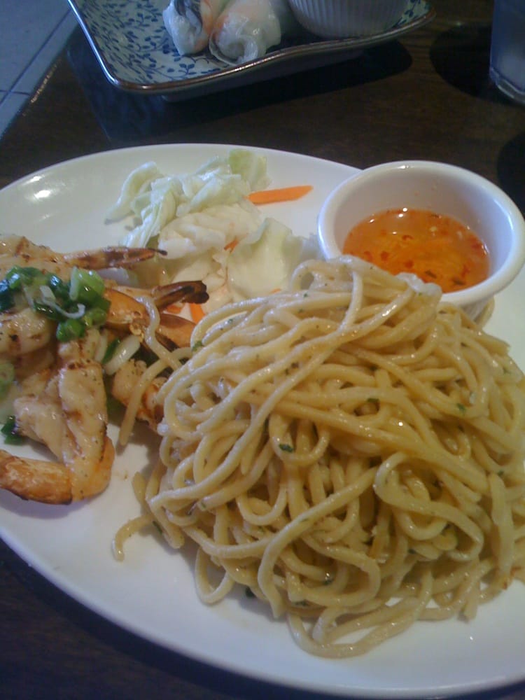 Order 25. Charbroiled Shrimps Garlic Noodle food online from Perilla store, San Francisco on bringmethat.com