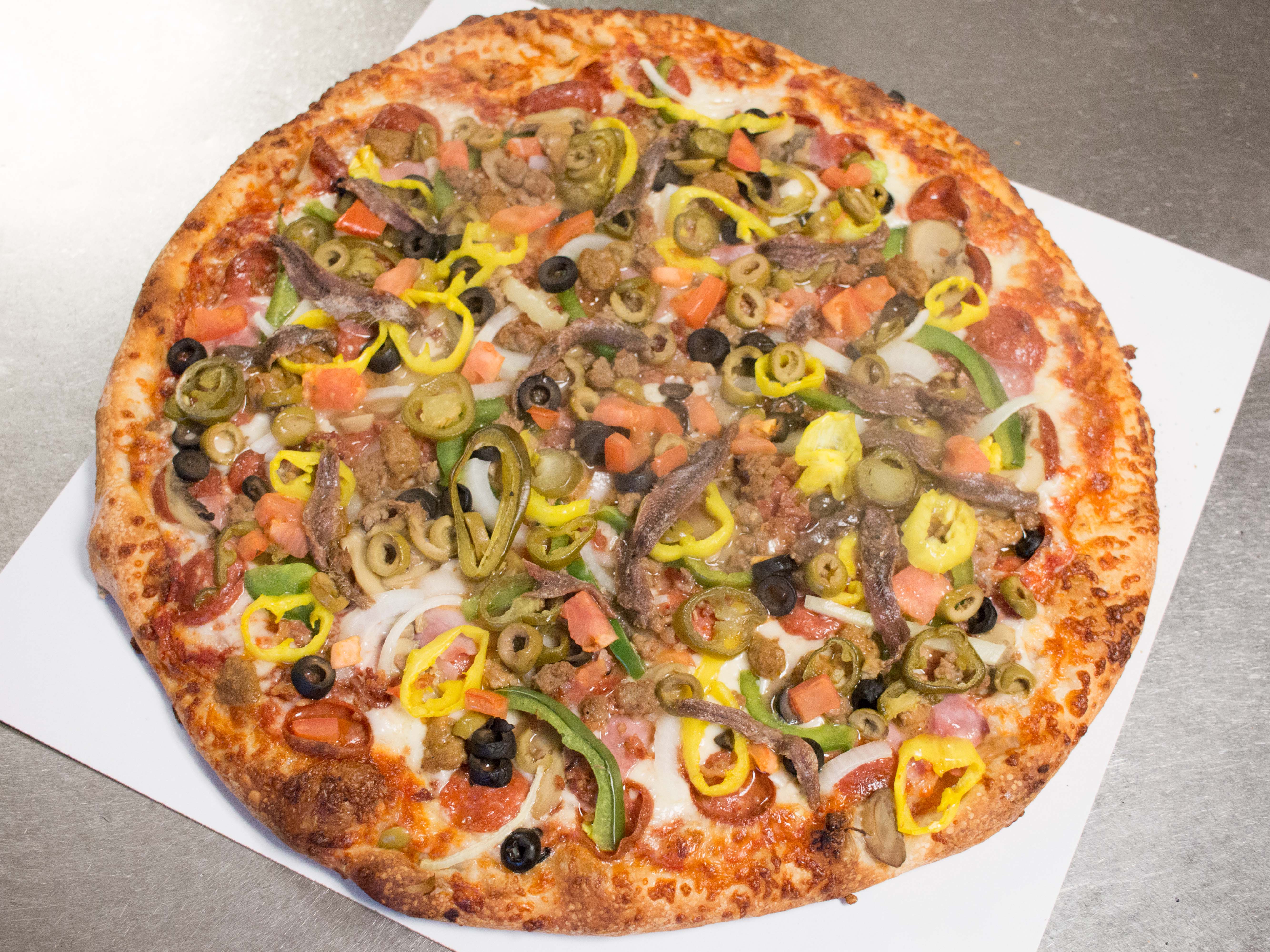 Order Single Round Belly Buster Pizza food online from Two Guys from Italy store, Royal Oak on bringmethat.com