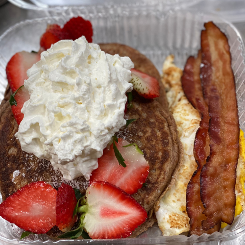 Order 2 Pancake with 2 Bacon and 2 Eggs food online from Crave Bakery And Bar store, Chesapeake on bringmethat.com