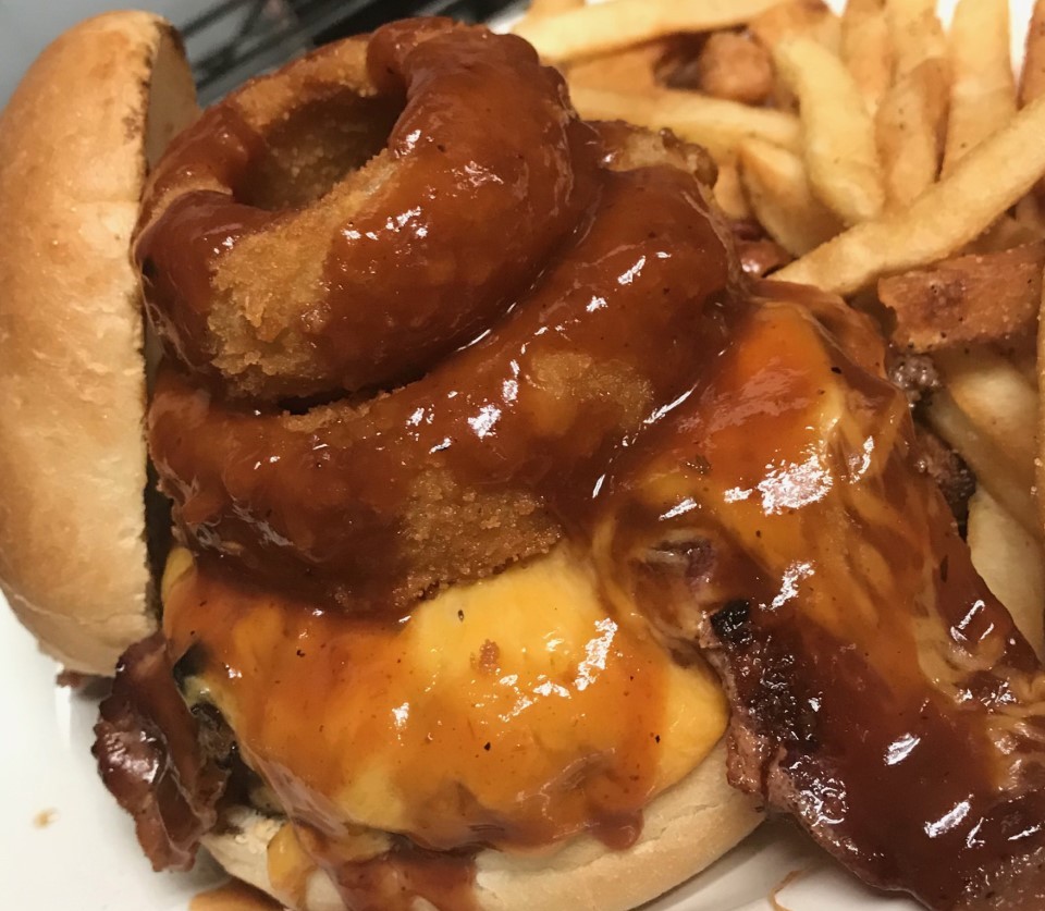 Order BBQ Hog Burger food online from Knuckles Knockout Grill store, Rochester on bringmethat.com