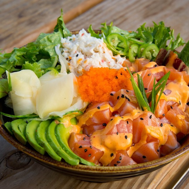 Order Spicy Salmon Bowl food online from Go Fish Poke Bar store, Redwood City on bringmethat.com