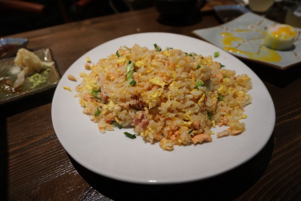 Order Salmon Fried Rice food online from Naked Fish Japanese Restaurant store, Chino Hills on bringmethat.com