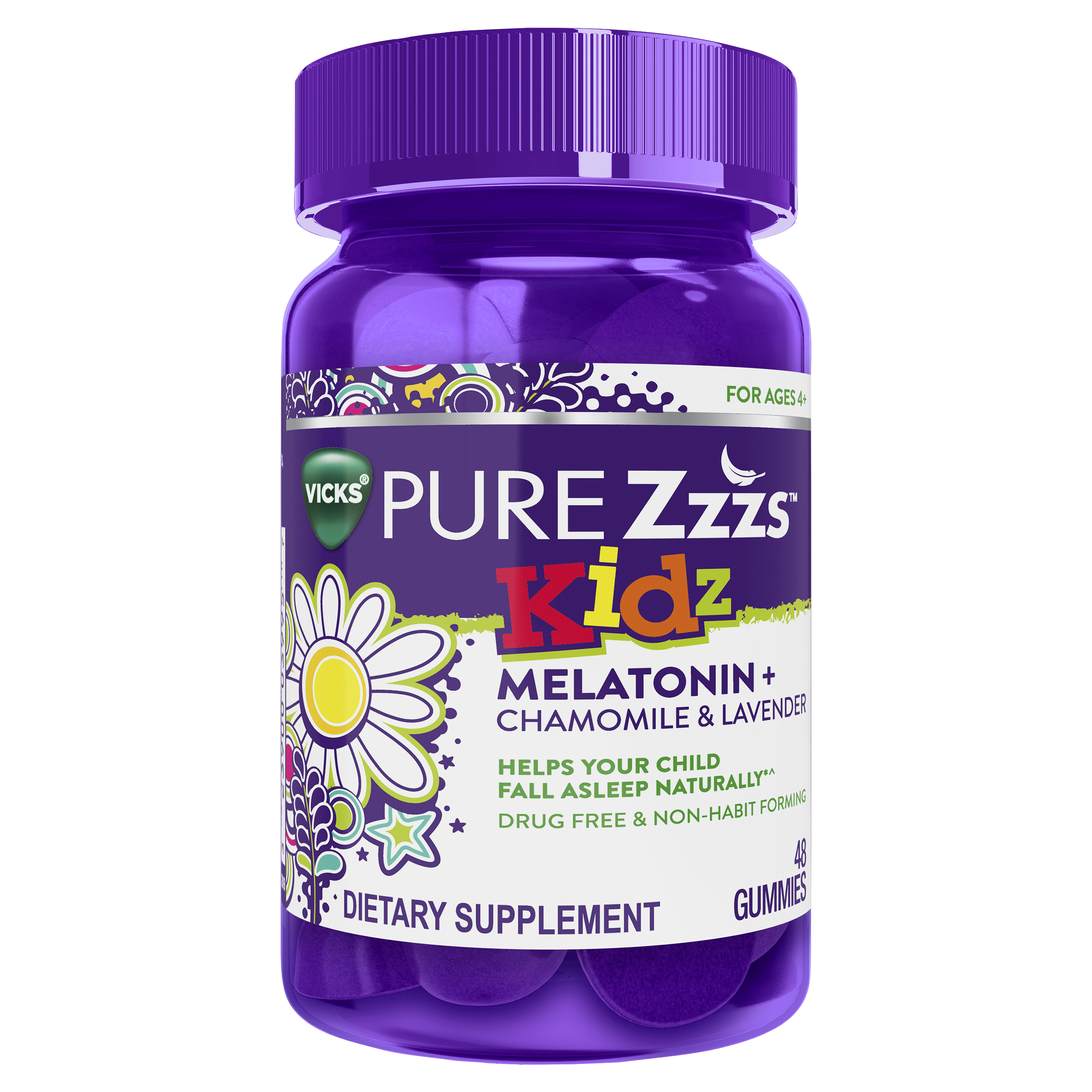 Order Vicks PURE Zzzzs Kidz Melatonin + Chamomile & Lavender Gummies - 48 ct food online from Rite Aid store, MILLER PLACE on bringmethat.com