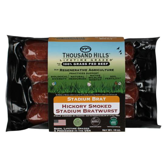 Order Thousand Hills Grassfed Beef Stadium Bratwurst Hickory Smoked Sausage 10oz food online from Everyday Needs by Gopuff store, Chicago on bringmethat.com