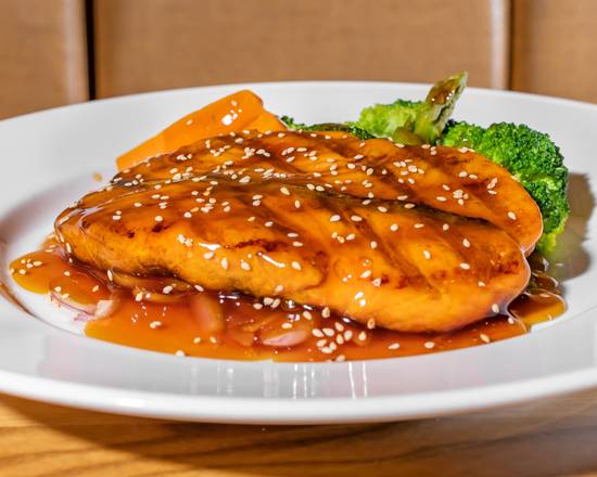 Order Char-Grilled Teriyaki Sauce with Salmon Fillet food online from Haiku Asian Bistro store, White Plains on bringmethat.com