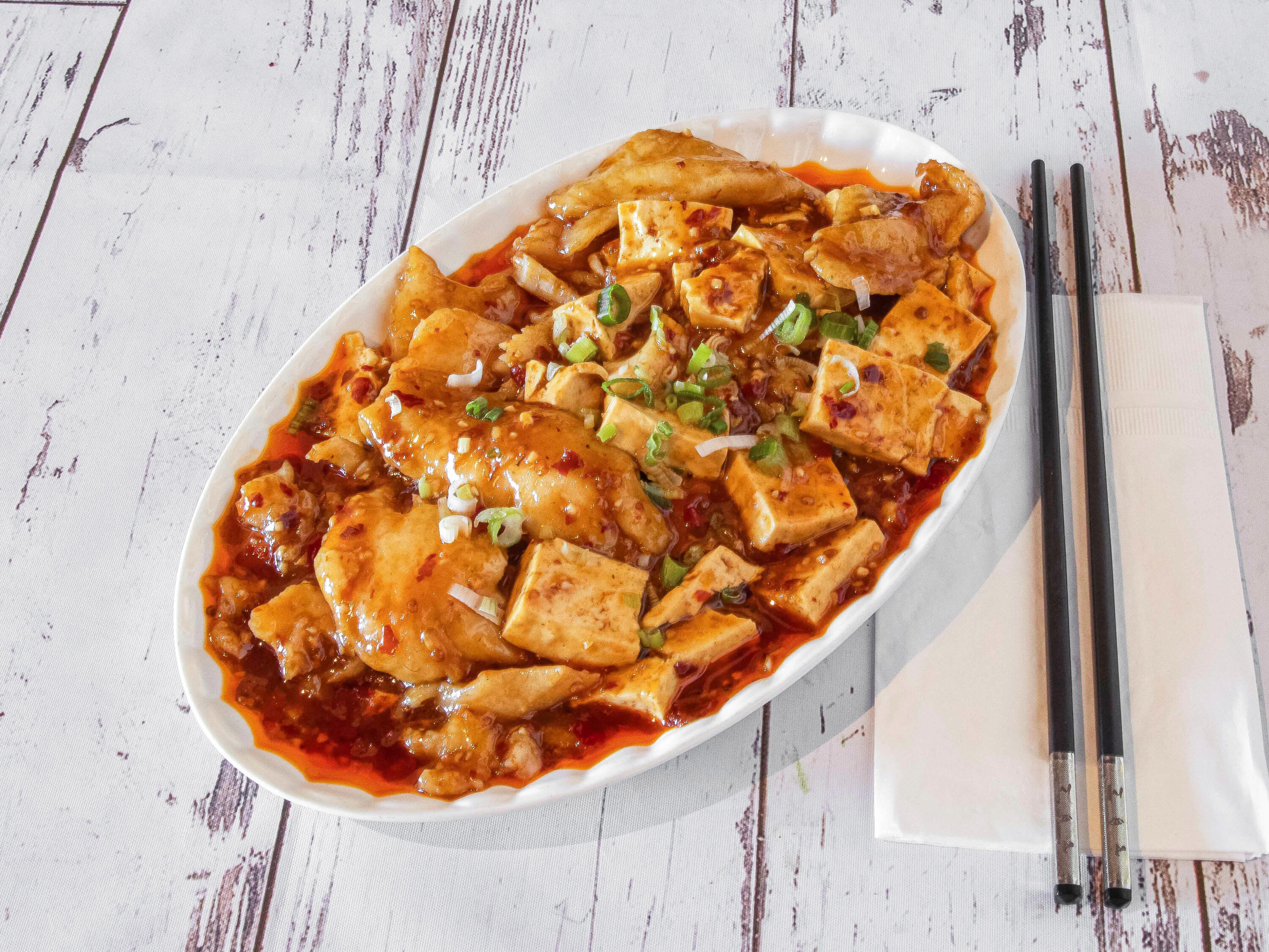 Order En22. Spicy Tofu Fish Fillet food online from Szechuan Place store, Northridge on bringmethat.com