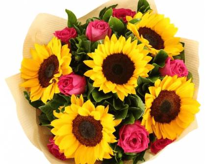 Order Sunflower ＆ Roses Happy Bouquet  food online from 800 Rose Big Florist Gifts & Desserts store, Newport Beach on bringmethat.com