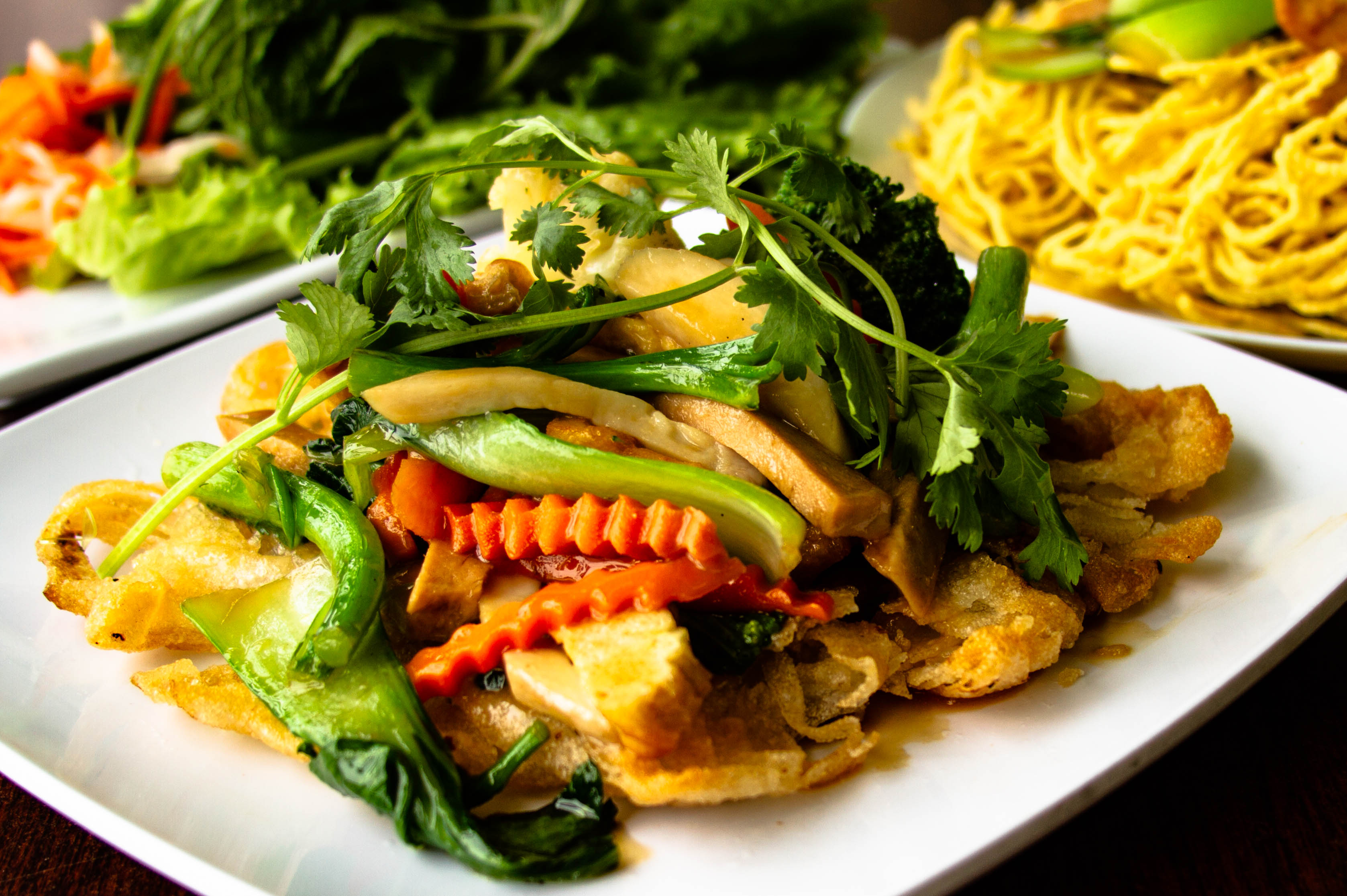 Order Saute Crispy Flat Noodle (Vegan) food online from Thanh Tinh Chay store, San Diego on bringmethat.com