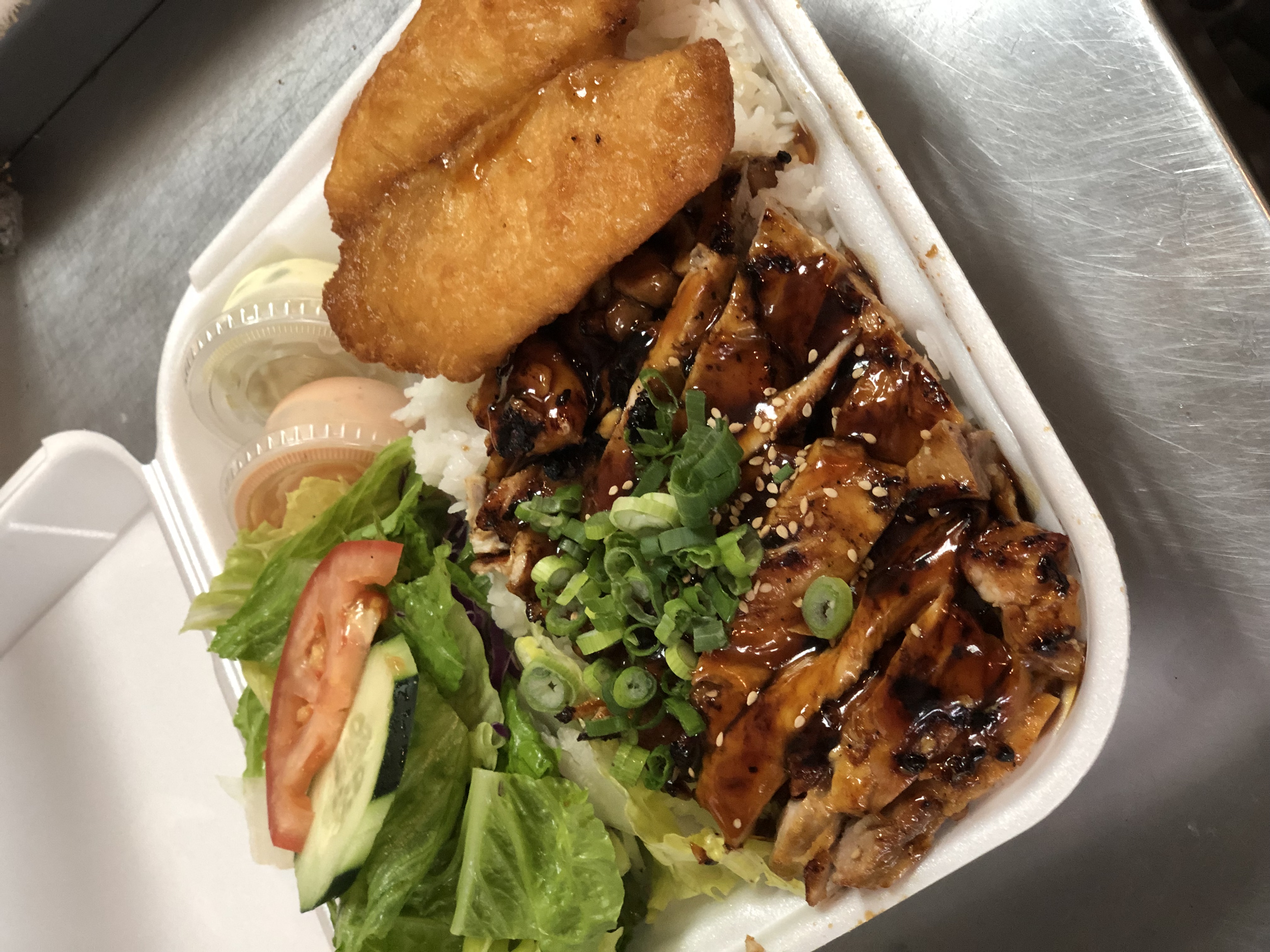 Order 6. Two Piece Chicken and Fish Combo Plate food online from Teriyaki House Grill store, Bellflower on bringmethat.com