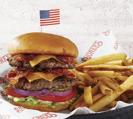 Order Shoney's Double Decker Burger food online from Shoney's Restaurant store, Powell on bringmethat.com