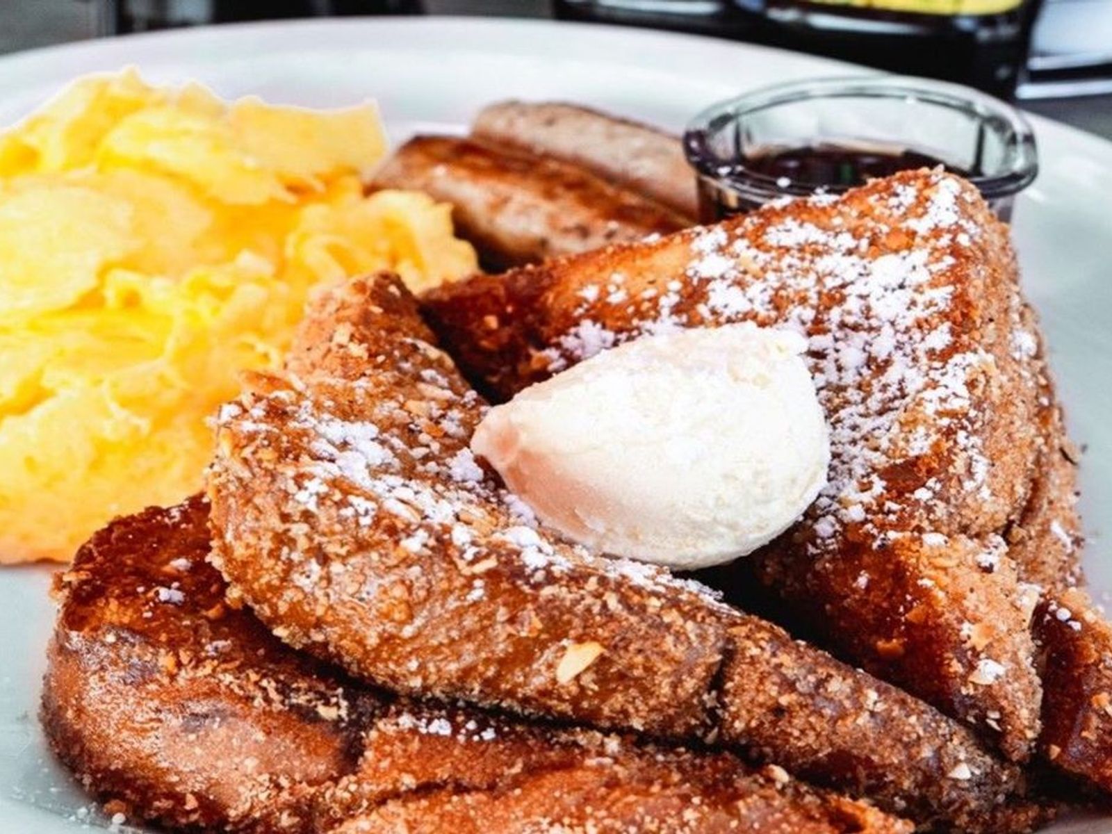 Order Almond French Toast Combo - OO food online from Biscuits Cafe store, Chandler on bringmethat.com