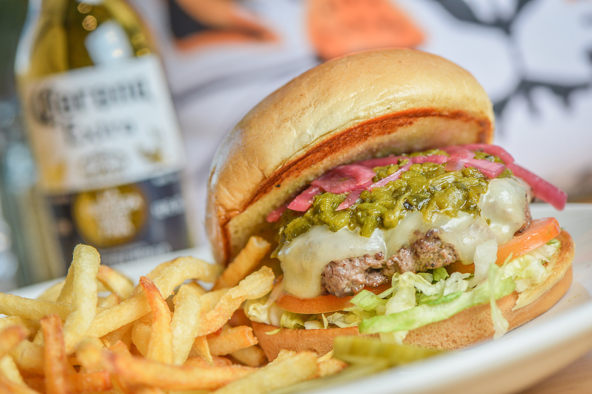 Order Green Chile Burger food online from The Blind Tiger store, Tucson on bringmethat.com