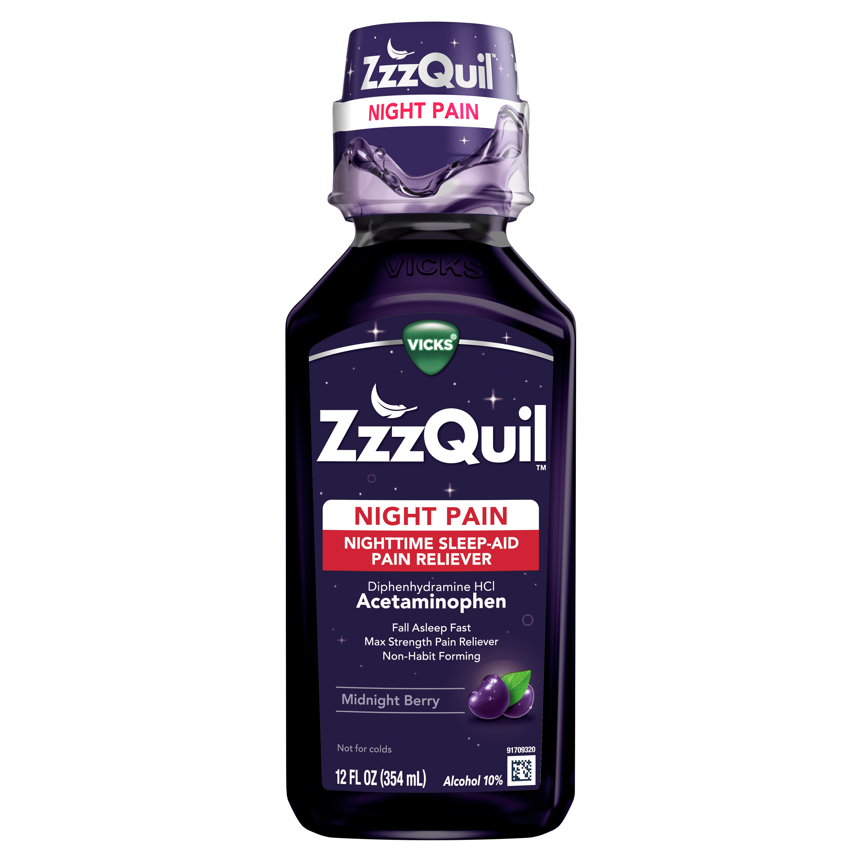Order Vicks ZzzQuil Nighttime Pain Relief Sleep Aid Liquid - Midnight Berry, 12 fl oz food online from Rite Aid store, REEDLEY on bringmethat.com