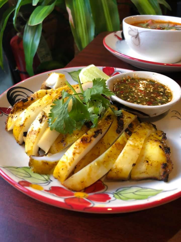 Order Grilled Squid (ปลาหมึกย่าง) food online from Real Thai Restaurant store, Chicago on bringmethat.com