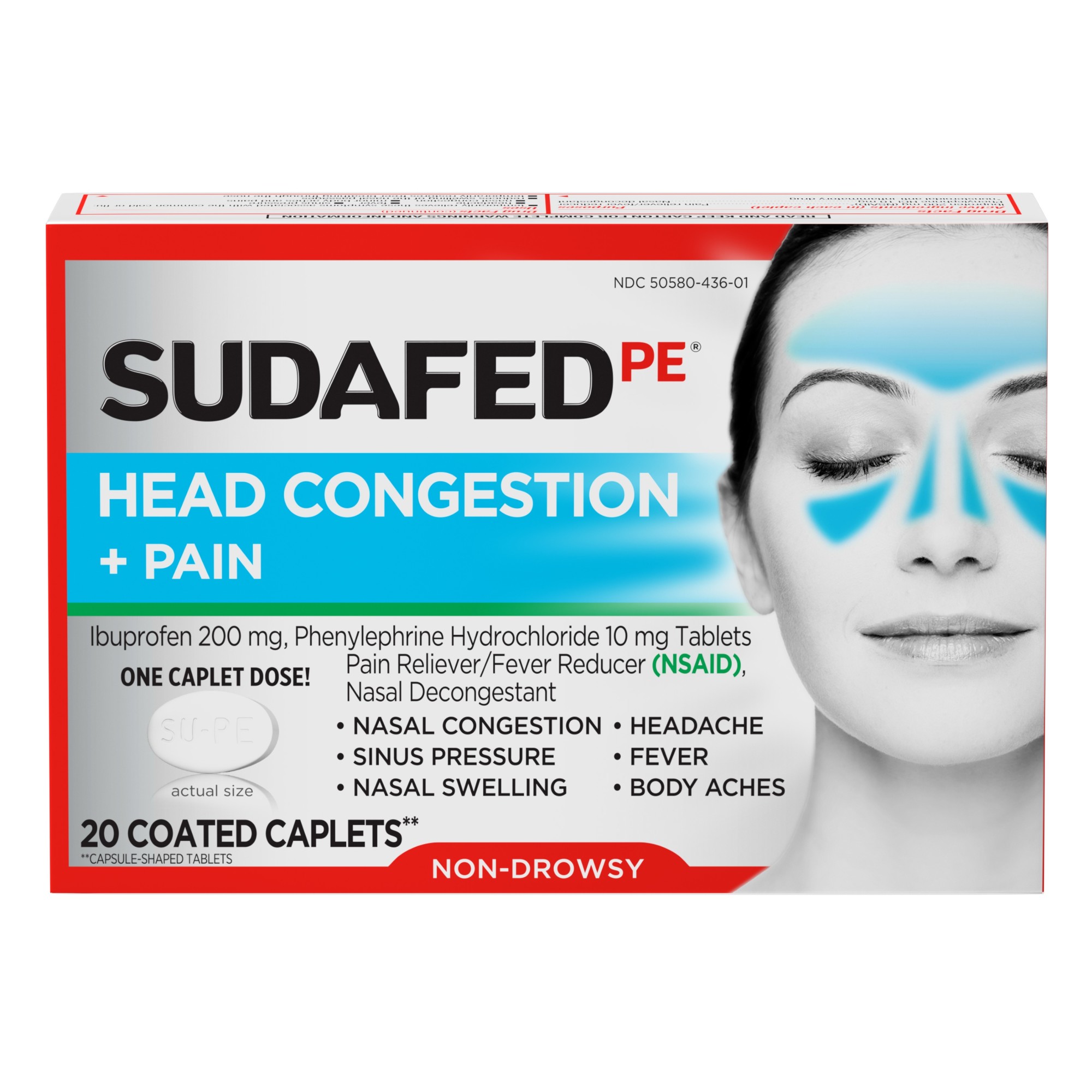 Order Sudafed PE Non-Drowsy Head Congestion + Pain Relief Caplets - 20 ct food online from Rite Aid store, MILLER PLACE on bringmethat.com