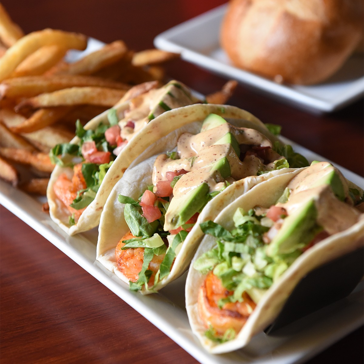 Order Baja Shrimp Tacos food online from Bbc Tavern and Grill store, Greenville on bringmethat.com
