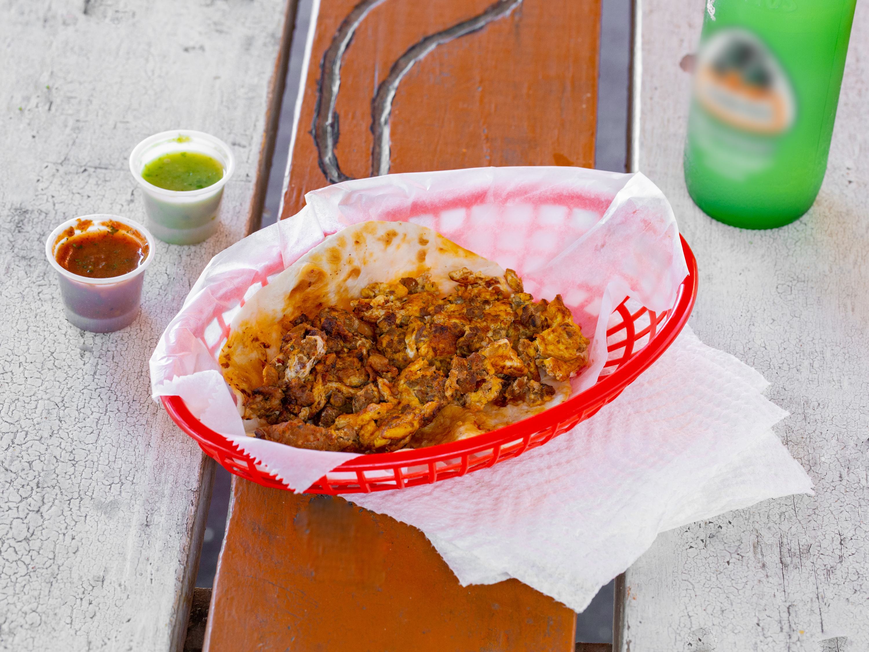 Order Chorizo and Egg Taco food online from Taqueria Jaguars store, Round Rock on bringmethat.com