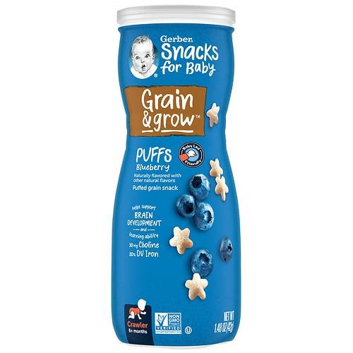 Order Gerber Blueberry Puffed Grain Snack Blueberry - 1.5 oz food online from Walgreens store, Greensboro on bringmethat.com