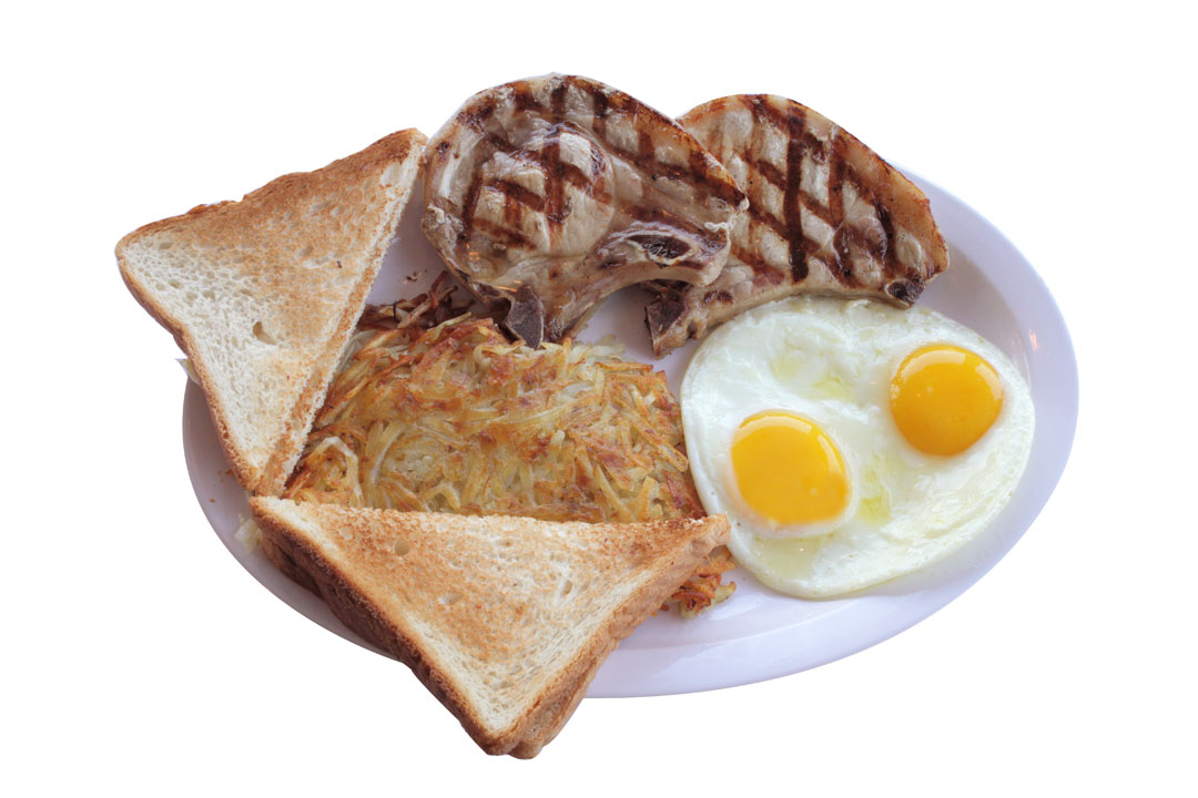 Order Pork Chops and Eggs Platter food online from Michael Super Burgers store, Whittier on bringmethat.com