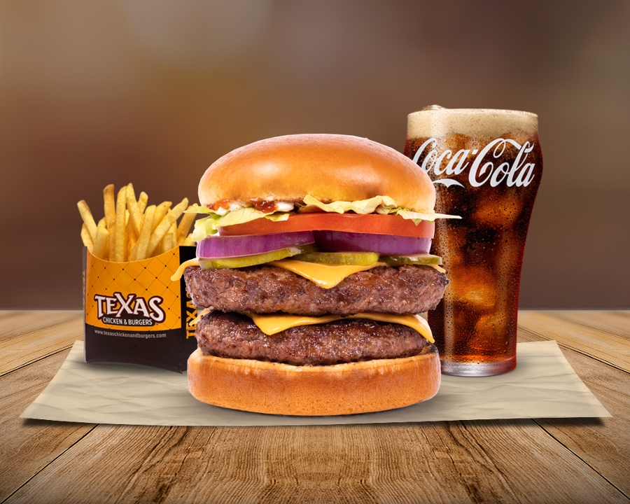 Order Double Cheeseburger Combo food online from Texas Chicken & Burgers store, Centereach on bringmethat.com