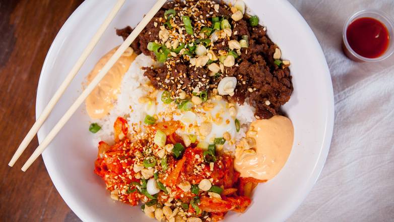 Order Korean “BBQ” Beef Yum Yum Rice Bowl food online from World Street Kitchen store, Minneapolis on bringmethat.com
