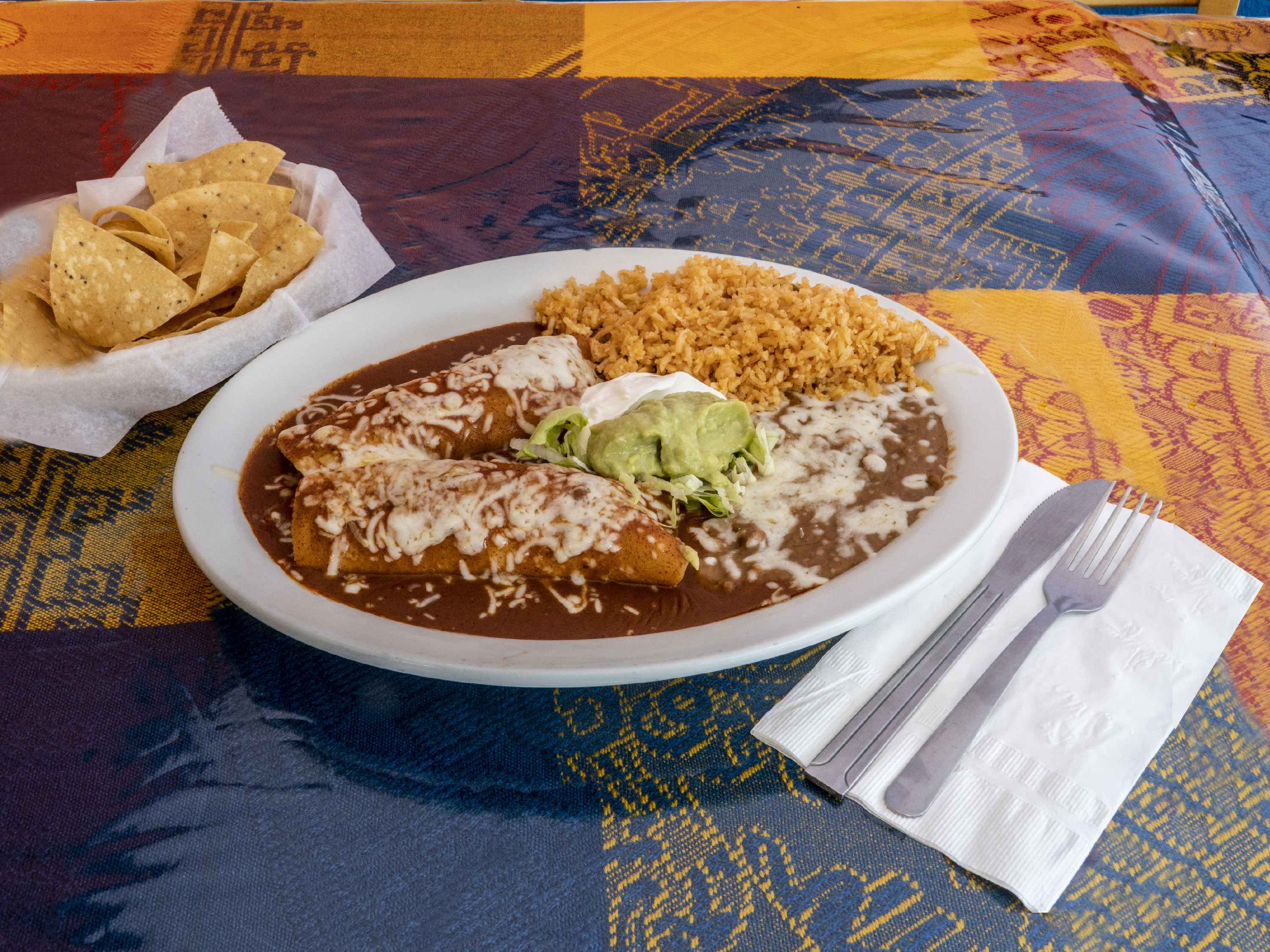 Order Enchiladas Rojas Combo food online from Los Pinos Mexican Food store, Concord on bringmethat.com