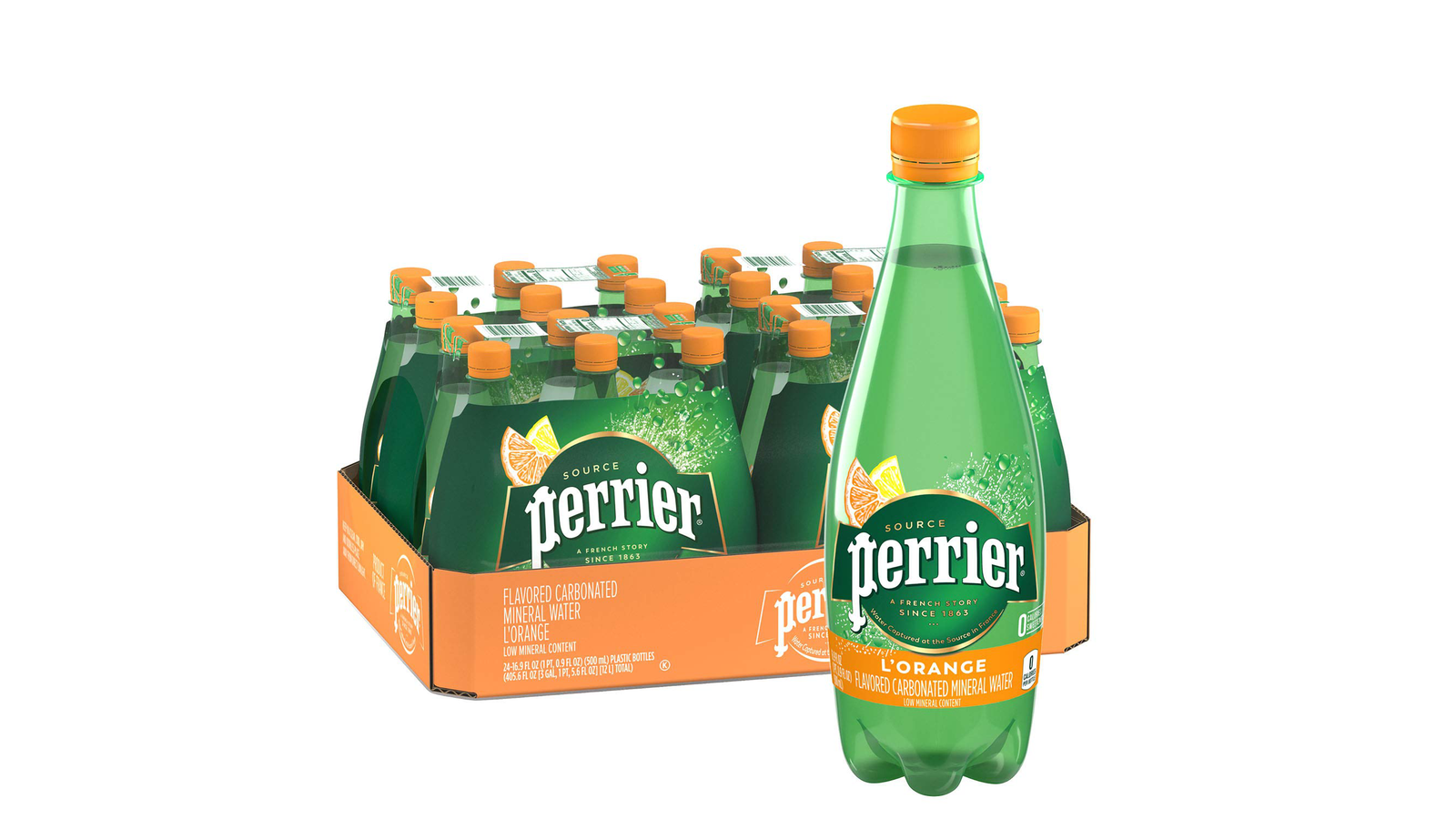 Order Perrier L'Orange Flavored Carbonated Mineral Water food online from Lula Convenience Store store, Evesham on bringmethat.com