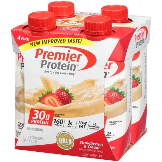 Order Premier Protein Drink Strawberries & Cream (11 oz x 4 ct) food online from Rite Aid store, EAST AURORA on bringmethat.com