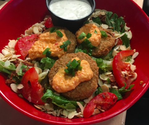 Order Fried Green Tomato Salad food online from Top Dawg Tavern store, Columbia on bringmethat.com