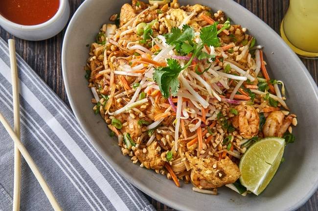 Order New Wave Pad Thai - Lunch food online from Ling &amp; Louie Asian Bar & Grill store, Meridian on bringmethat.com