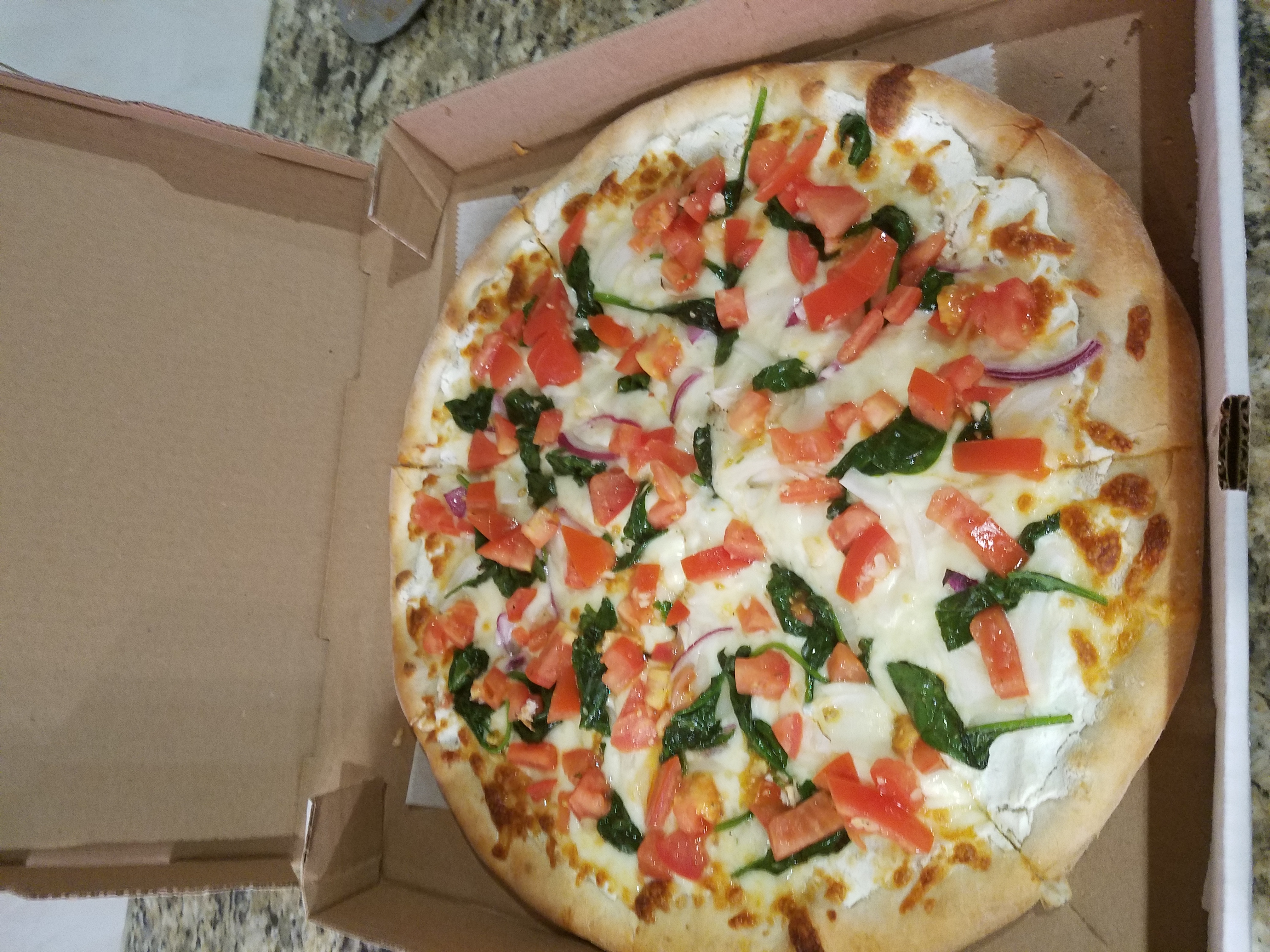 Order Spinach and Tomatoes Pizza food online from Our Place Pizza & Catering store, Edison on bringmethat.com