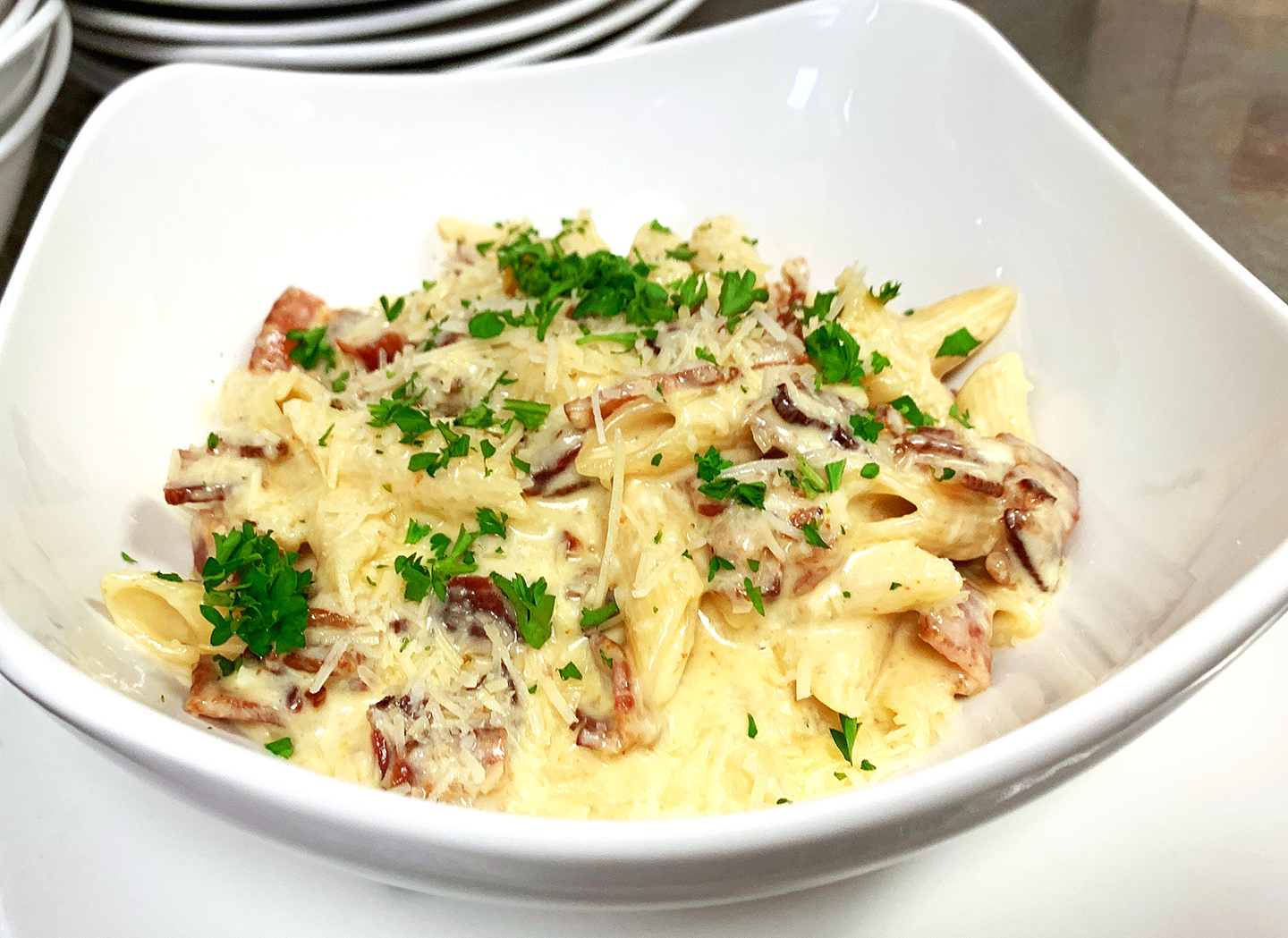Order Penne alla Carbonara food online from The Over/Under Bar & Grill store, Saint Louis on bringmethat.com