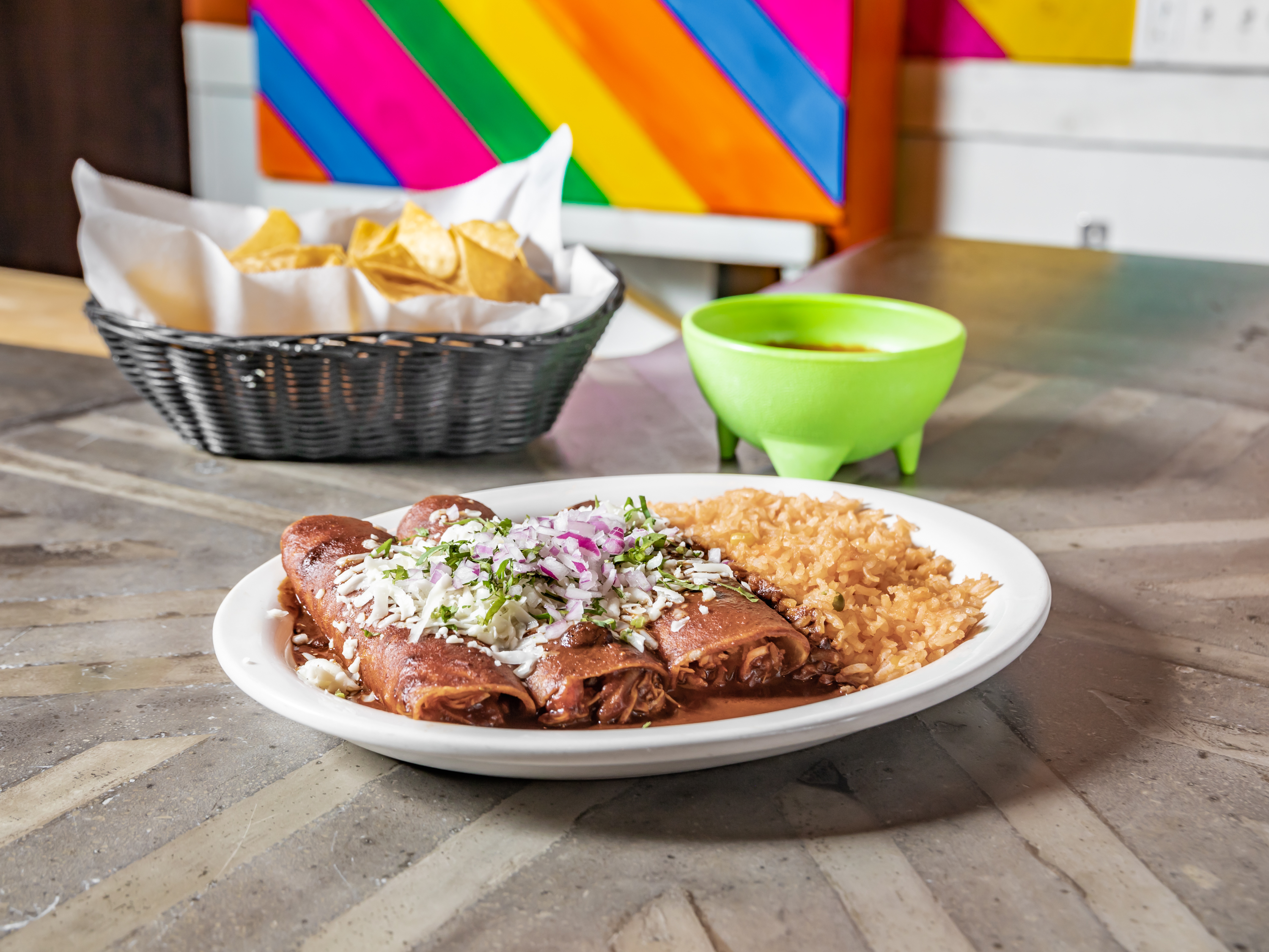 Order Enchiladas de Mole food online from Los Mayas Mexican Restaurant store, Harmony on bringmethat.com