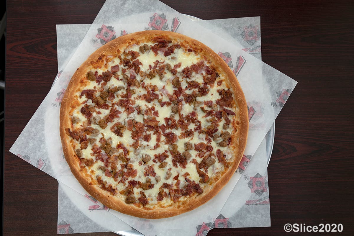 Order Meatlovers Pizza - Small 10" food online from Central Pizza-Town Talk store, North Attleboro on bringmethat.com