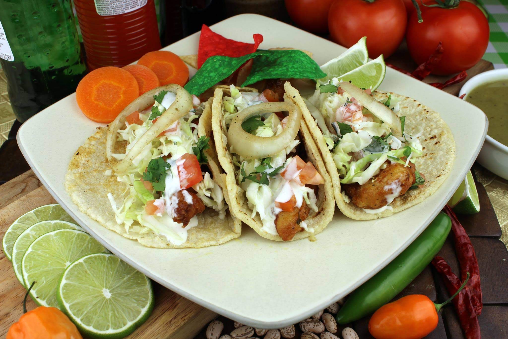 Order 3 Fish Tacos ensenada stile can soda food online from Que Buena Taqueria store, Whittier on bringmethat.com