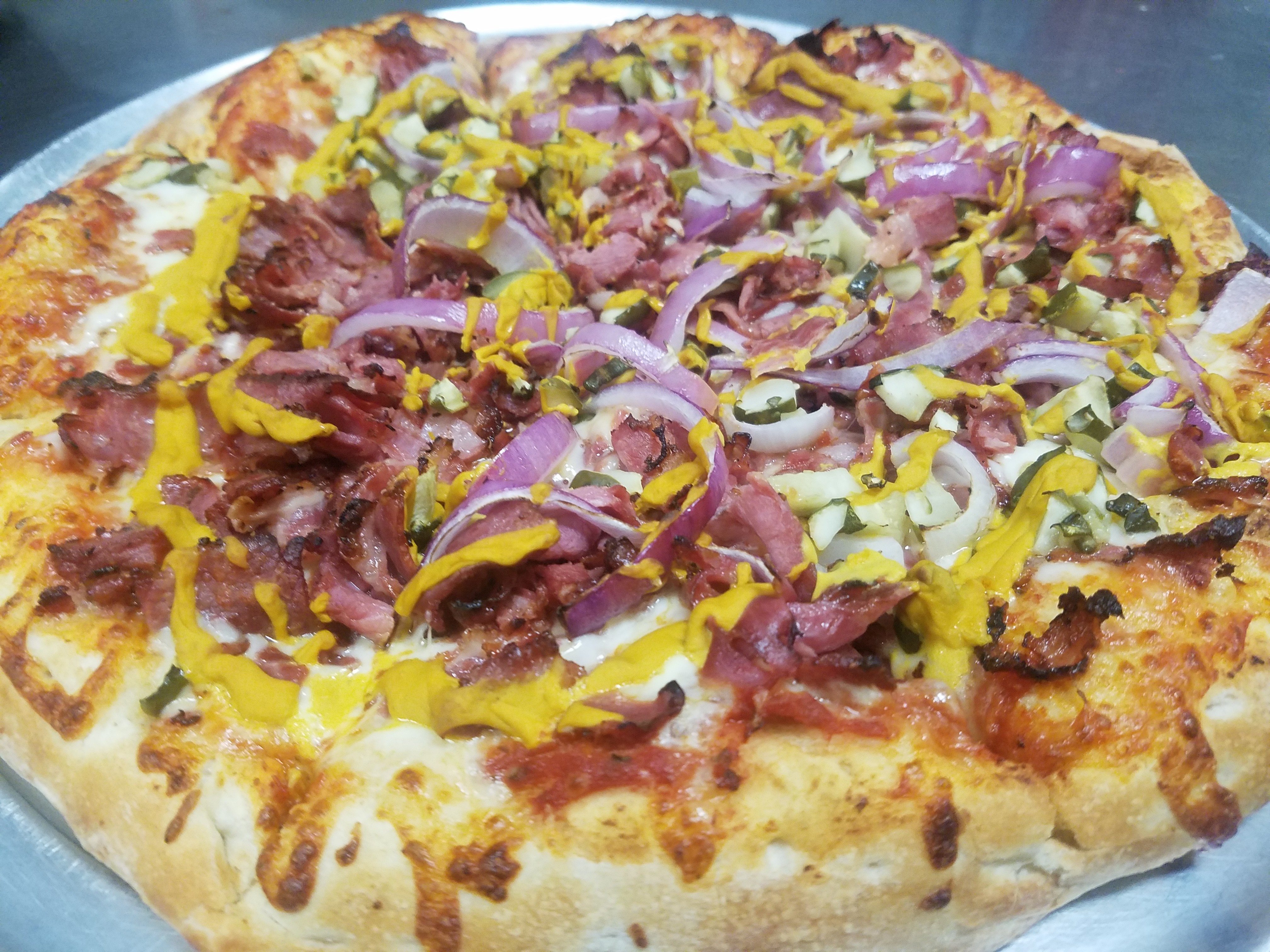 Order Pastrami Pizza food online from Deli News Pizza store, Long Beach on bringmethat.com