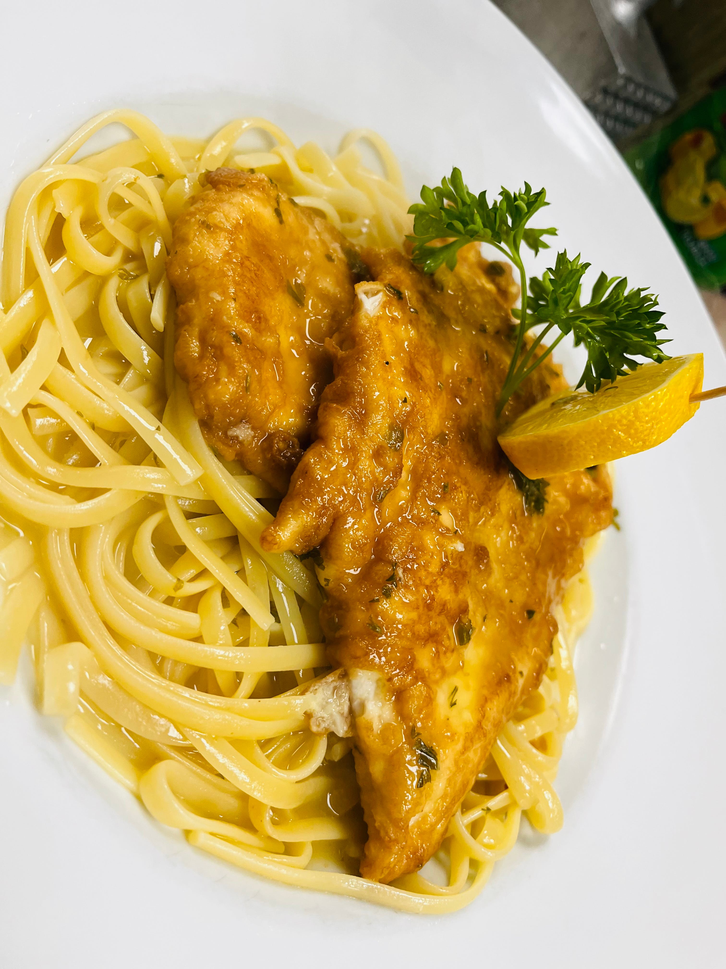 Order Chicken Francese - Entree food online from Amici Pizza store, Peekskill on bringmethat.com