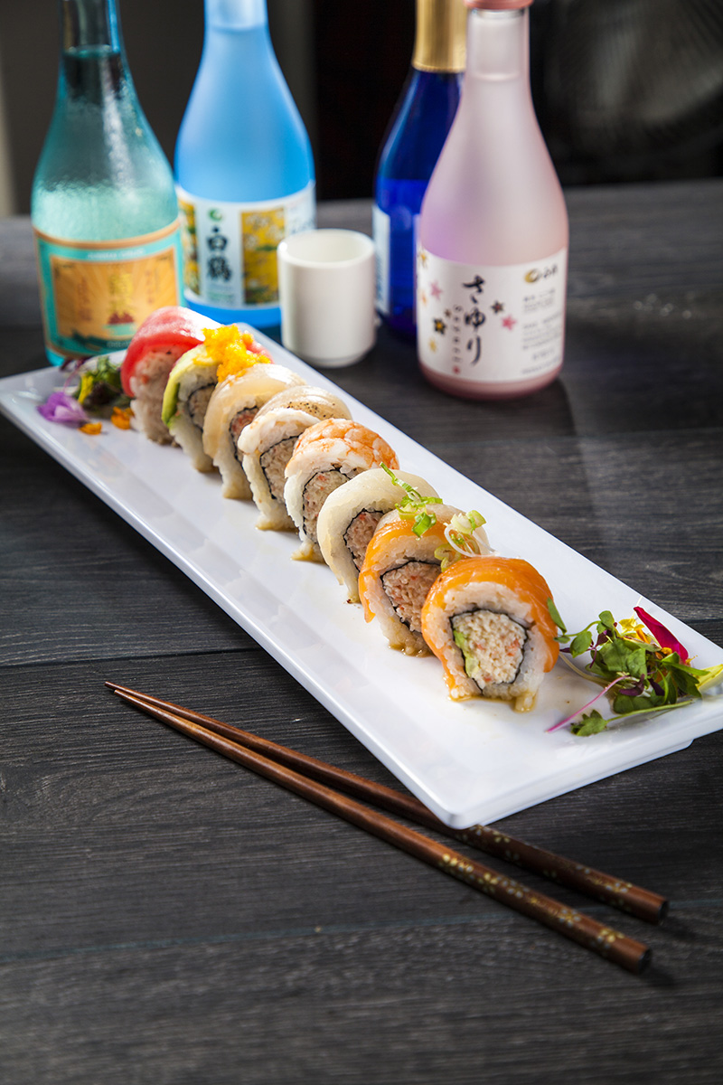 Order F14. Dorothy Rainbow Roll food online from Sake Sushi Japanese store, Montrose on bringmethat.com
