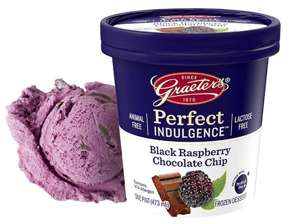 Order Perfect Indulgence™ Black Raspberry Chocolate Chip Pint food online from Graeter's Ice Cream store, New Albany on bringmethat.com