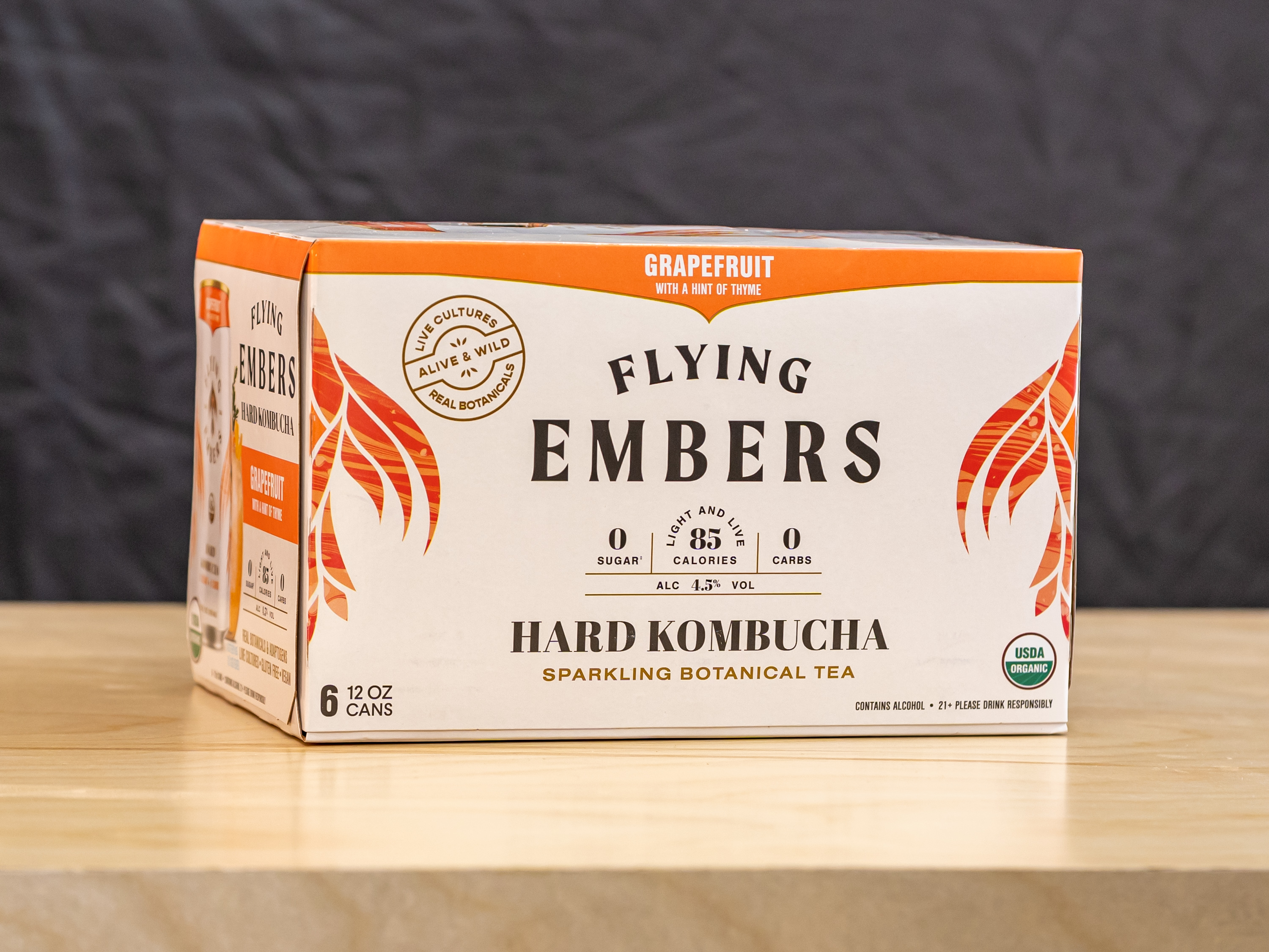 Order Flying Embers Hard Kombucha Grapefruit Thyme (6-pack) food online from Glenrose Liquor store, Glendale on bringmethat.com