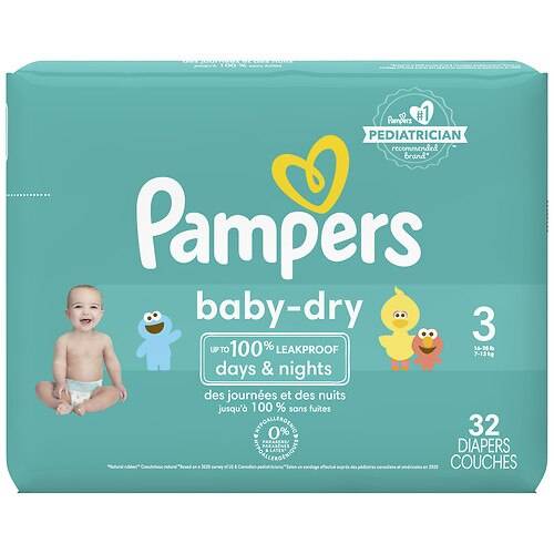 Order Pampers Baby Dry Diapers Size 3 - 32.0 ea food online from Walgreens store, HEBER CITY on bringmethat.com