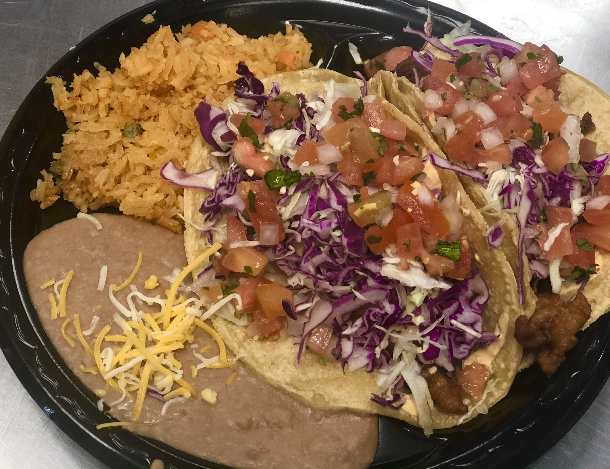 Order 2 Fish Tacos Combo Plate food online from Albertos Mexican Food store, Riverside on bringmethat.com