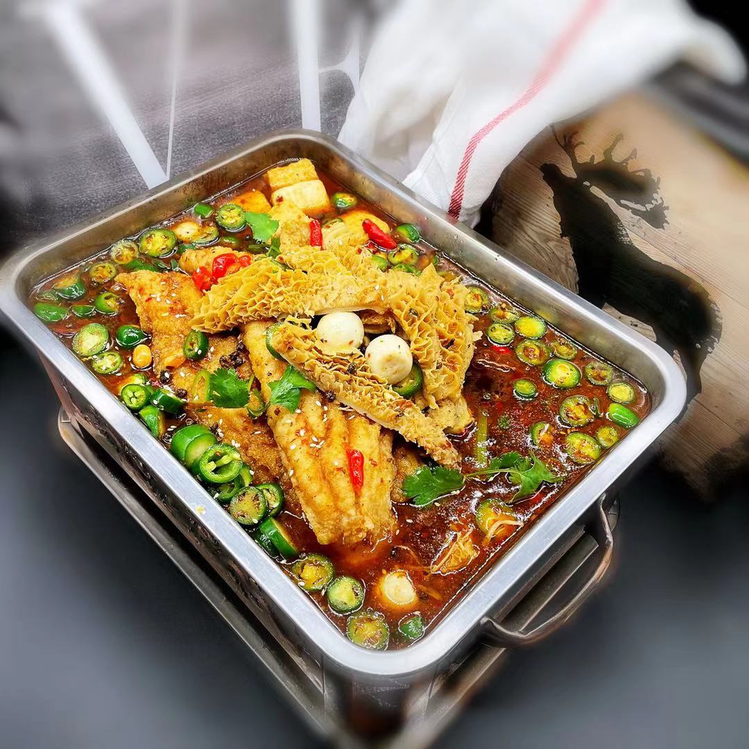 Order 农家藤椒牛肚烤鱼️️️ BBQ beef tripe & fish fillet w/ pepper food online from Fashion Wok store, Foster City on bringmethat.com