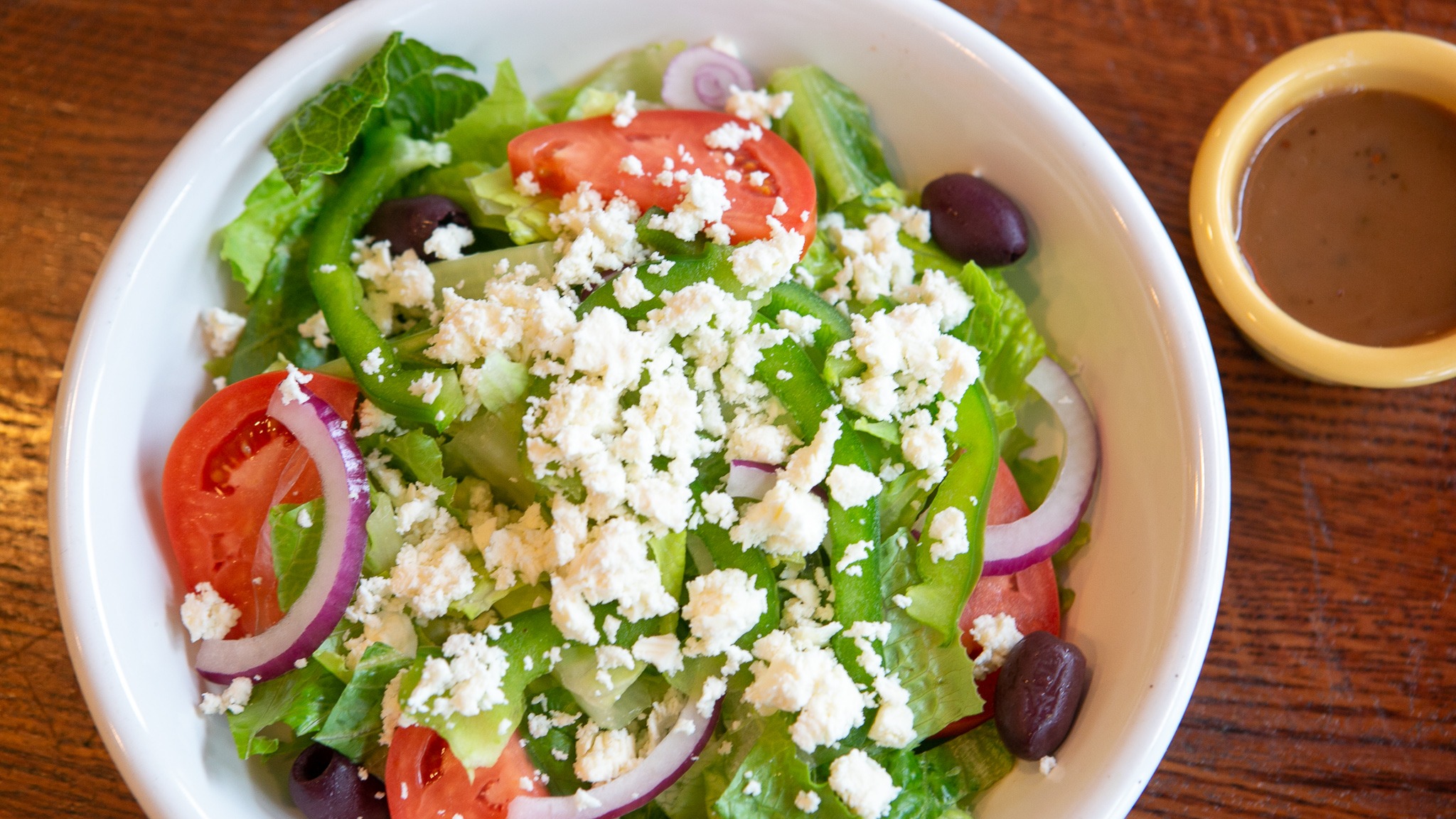 Order Greek Salad food online from Angelico Pizzeria and Cafe store, Washington on bringmethat.com