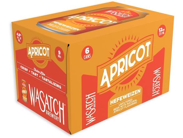 Order Wasatch Apricot Hefeweizen - 6x 12oz Cans food online from Liquor Cabinet store, Houston on bringmethat.com